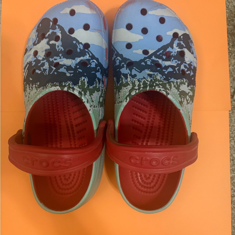 CROCS Blue and Red Sandals with Nature Design